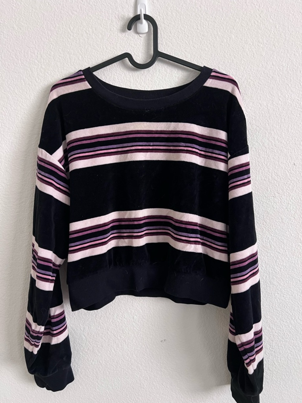 wild fable Black velvet Cropped Sweater with Pink & Purple Stripes